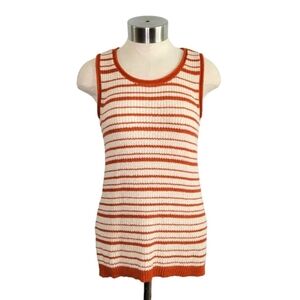 Marled Orange & Cream Striped Sleeveless Knit Sweater Vest Top Women's Size XS